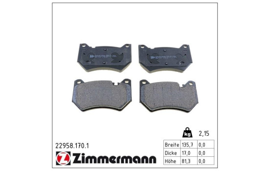Brake Pad Set, disc brake 22958.170.1 Zimmermann