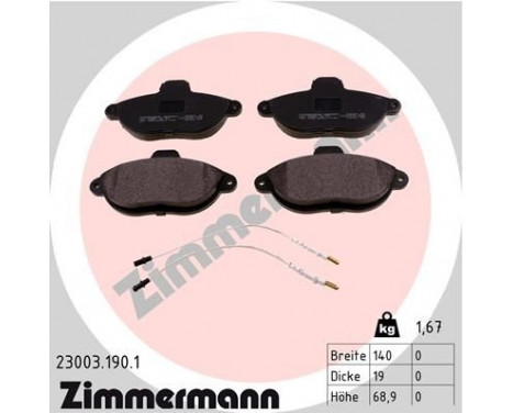 Brake Pad Set, disc brake 23003.190.1 Zimmermann