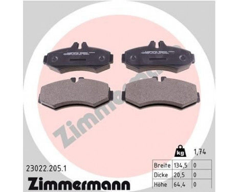 Brake Pad Set, disc brake 23022.205.1 Zimmermann