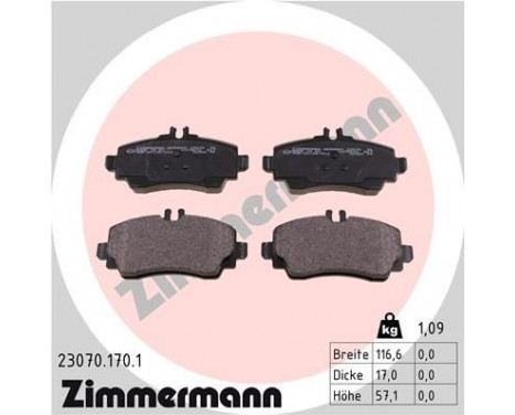 Brake Pad Set, disc brake 23070.170.1 Zimmermann