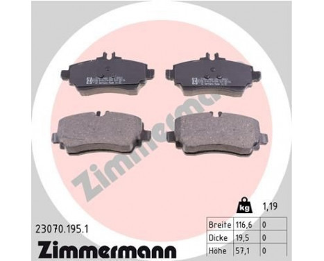 Brake Pad Set, disc brake 23070.195.1 Zimmermann