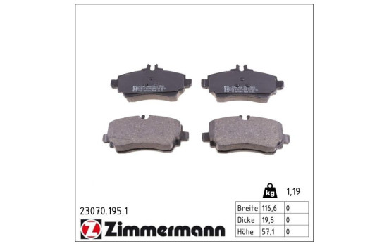 Brake Pad Set, disc brake 23070.195.1 Zimmermann, Image 2
