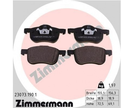 Brake Pad Set, disc brake 23073.190.1 Zimmermann