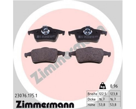 Brake Pad Set, disc brake 23076.175.1 Zimmermann