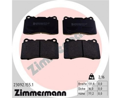 Brake Pad Set, disc brake 23092.155.1 Zimmermann