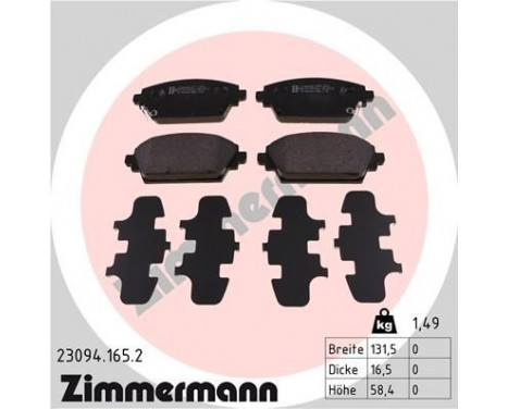 Brake Pad Set, disc brake 23094.165.2 Zimmermann