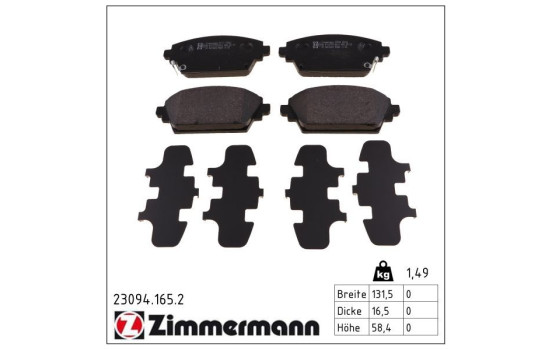 Brake Pad Set, disc brake 23094.165.2 Zimmermann, Image 2
