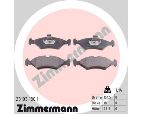 Brake Pad Set, disc brake 23103.180.1 Zimmermann