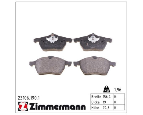 Brake Pad Set, disc brake 23106.190.1 Zimmermann, Image 2