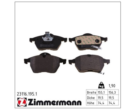 Brake Pad Set, disc brake 23116.195.1 Zimmermann, Image 2