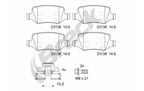 Brake pad set, disc brake 23138 00 704 00 Breck