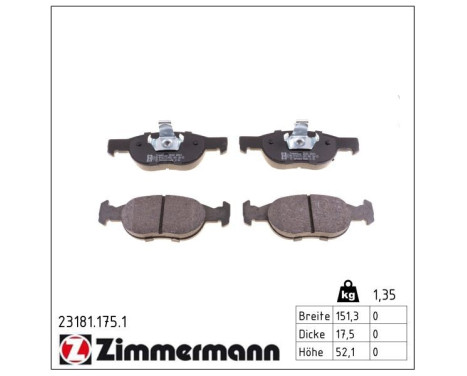 Brake Pad Set, disc brake 23181.175.1 Zimmermann, Image 2