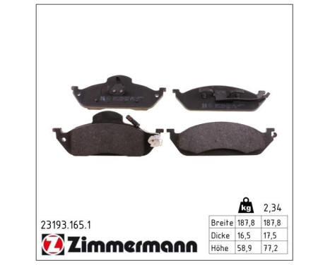 Brake Pad Set, disc brake 23193.165.1 Zimmermann, Image 2