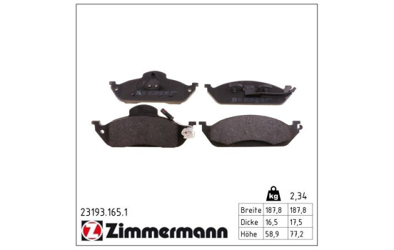 Brake Pad Set, disc brake 23193.165.1 Zimmermann, Image 2
