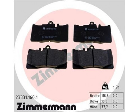 Brake Pad Set, disc brake 23331.160.1 Zimmermann