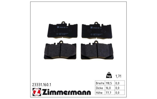 Brake Pad Set, disc brake 23331.160.1 Zimmermann