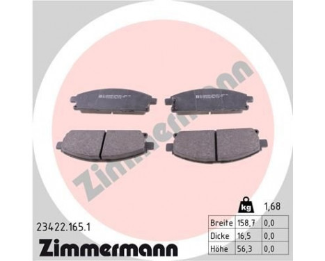 Brake Pad Set, disc brake 23422.165.1 Zimmermann