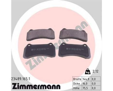 Brake Pad Set, disc brake 23489.165.1 Zimmermann, Image 2