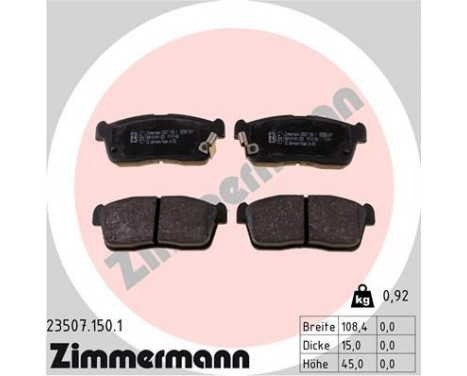 Brake Pad Set, disc brake 23507.150.1 Zimmermann, Image 2