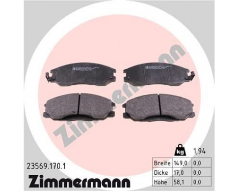 Brake Pad Set, disc brake 23569.170.1 Zimmermann