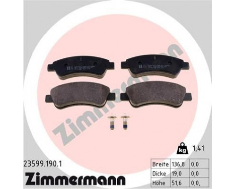 Brake Pad Set, disc brake 23599.190.1 Zimmermann, Image 2