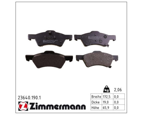 Brake Pad Set, disc brake 23640.190.1 Zimmermann, Image 2