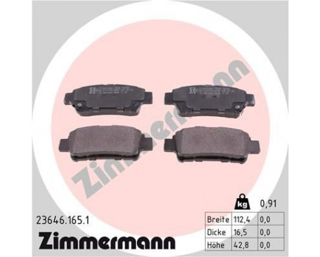 Brake Pad Set, disc brake 23646.165.1 Zimmermann