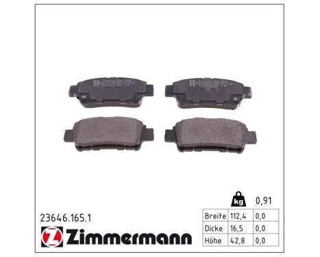 Brake Pad Set, disc brake 23646.165.1 Zimmermann, Image 2