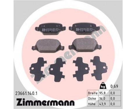 Brake Pad Set, disc brake 23661.140.1 Zimmermann