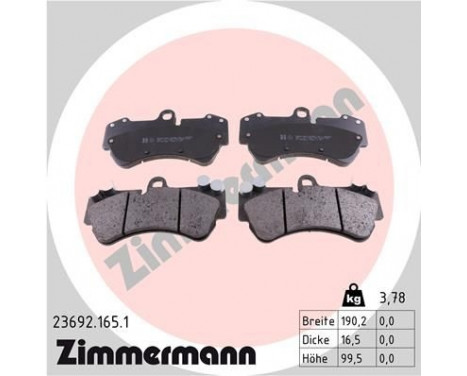 Brake Pad Set, disc brake 23692.165.1 Zimmermann