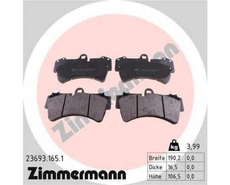 Brake Pad Set, disc brake 23693.165.1 Zimmermann