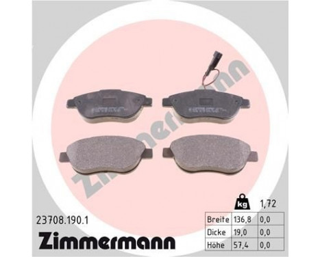 Brake Pad Set, disc brake 23708.190.1 Zimmermann, Image 2