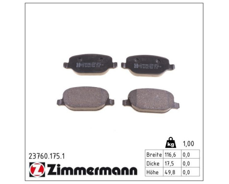 Brake Pad Set, disc brake 23760.175.1 Zimmermann, Image 2