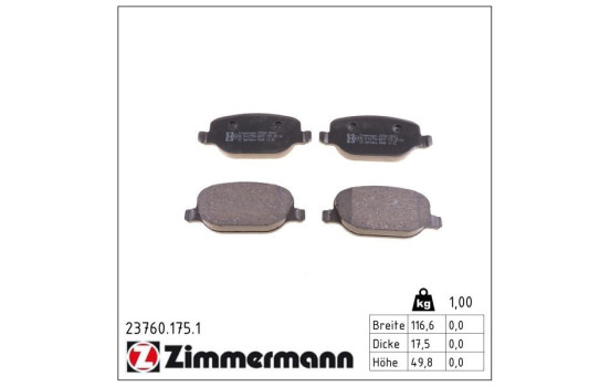 Brake Pad Set, disc brake 23760.175.1 Zimmermann, Image 2