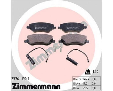 Brake Pad Set, disc brake 23761.190.1 Zimmermann, Image 2