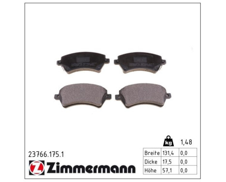 Brake Pad Set, disc brake 23766.175.1 Zimmermann, Image 2