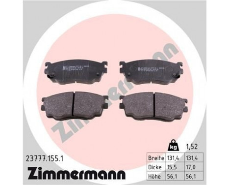 Brake Pad Set, disc brake 23777.155.1 Zimmermann