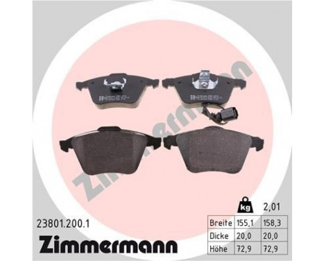 Brake Pad Set, disc brake 23801.200.1 Zimmermann