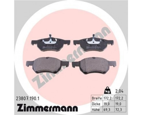 Brake Pad Set, disc brake 23807.190.1 Zimmermann