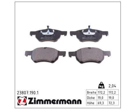 Brake Pad Set, disc brake 23807.190.1 Zimmermann, Image 2