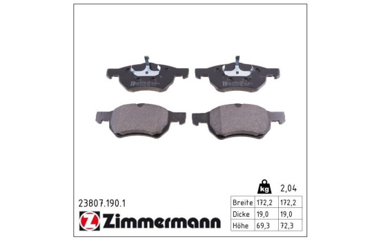Brake Pad Set, disc brake 23807.190.1 Zimmermann, Image 2