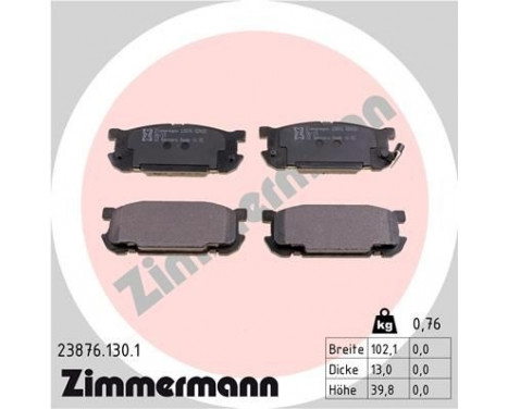 Brake Pad Set, disc brake 23876.130.1 Zimmermann