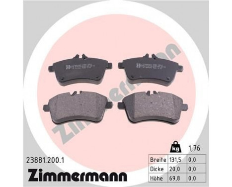 Brake Pad Set, disc brake 23881.200.1 Zimmermann