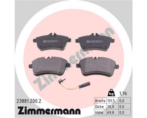 Brake Pad Set, disc brake 23881.200.2 Zimmermann