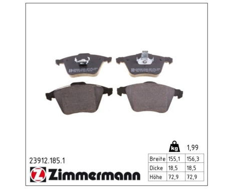 Brake Pad Set, disc brake 23912.185.1 Zimmermann, Image 2