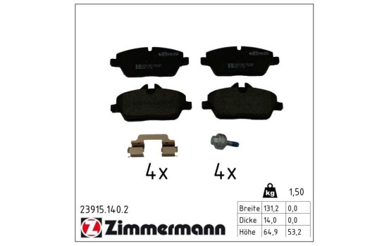 Brake pad set, disc brake 23915.140.2 Zimmermann