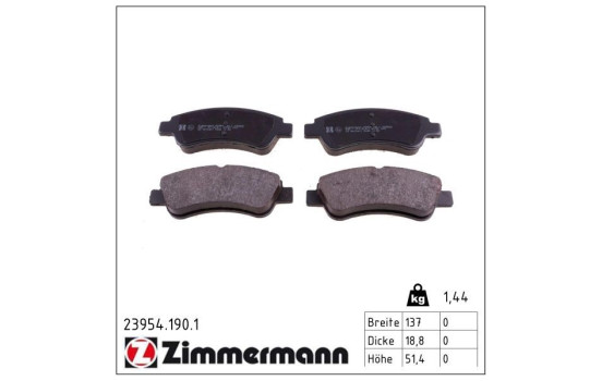 Brake Pad Set, disc brake 23954.190.1 Zimmermann, Image 2