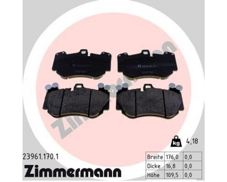 Brake Pad Set, disc brake 23961.170.1 Zimmermann, Image 2