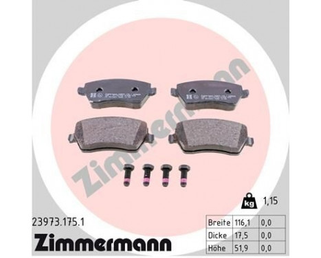 Brake Pad Set, disc brake 23973.175.1 Zimmermann, Image 2