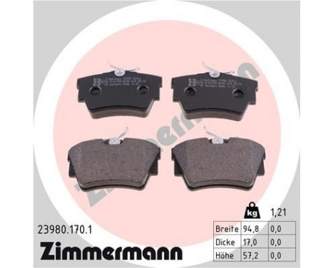 Brake Pad Set, disc brake 23980.170.1 Zimmermann